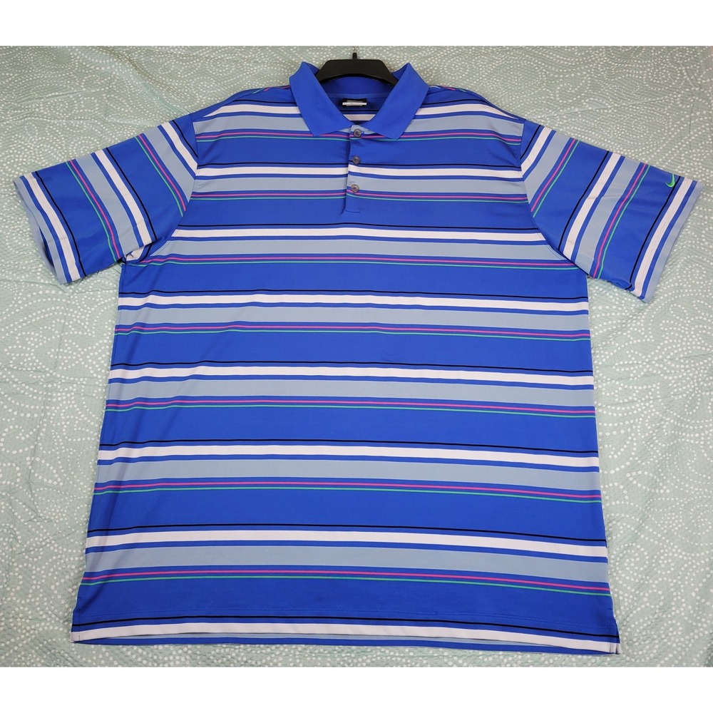 Nike‎ Golf Dri-FIT Polo Shirt Men's XXL Blue Stripe Short Sleeve Performance